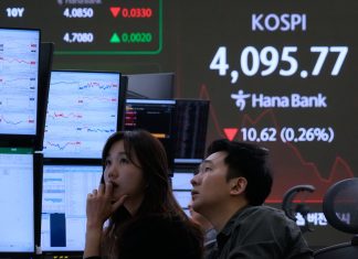 Asian shares are mostly higher in cautious trading as Wall Street settles