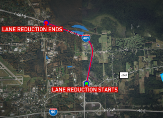 I-481 Northbound reduced to one lane in Cicero & DeWitt