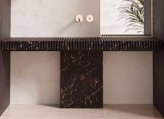 Water disappears through gaps in Serafini’s Piano washbasin