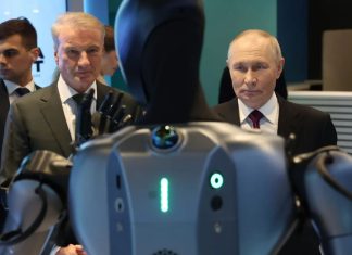 Putin says he wants to live to 150 ‘but even that’s not enough’ as brute obsessed with eternal life meets eerie humanoid