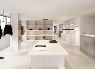 white-stained wood shapes bright interiors for tokyo apparel store