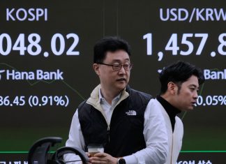 Asian markets are mostly lower following Wall Street’s lackluster finish